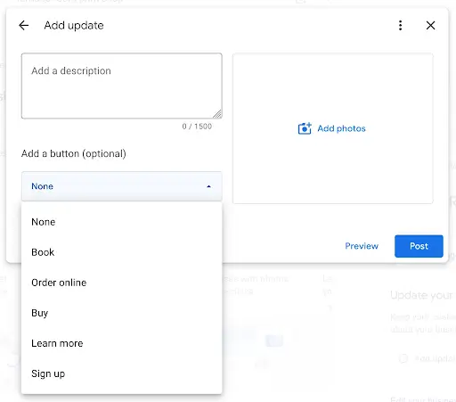 Use CTA button in the Google Business Profile Update